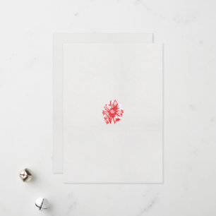 a drawing of a red flower on a white background holiday card