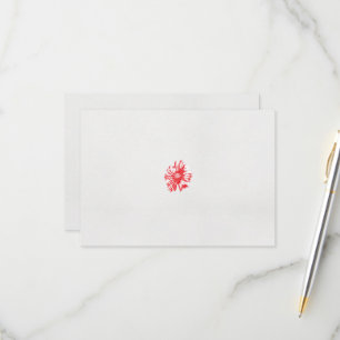 a drawing of a red flower on a white background RSVP card