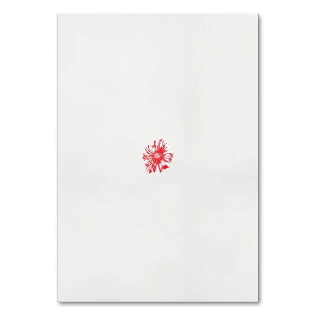 a drawing of a red flower on a white background table number (Front)