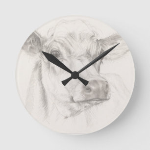 A drawing of a young cow round clock
