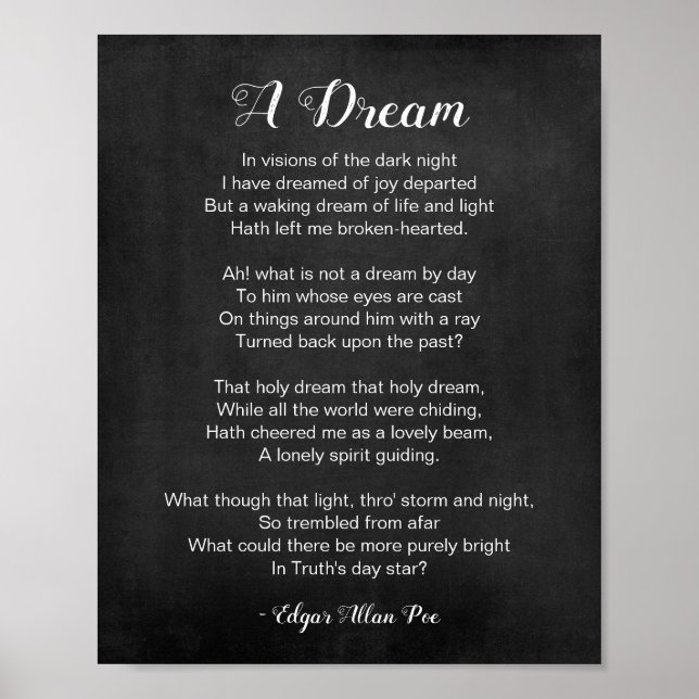 A Dream Poem by Edgar Allan Poe Black and White Poster (Front)