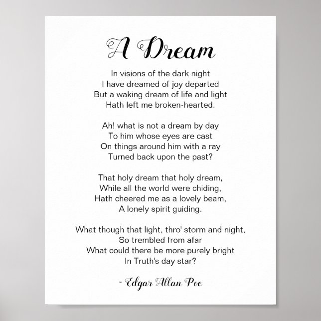 A Dream Poem by Edgar Allan Poe Poster (Front)