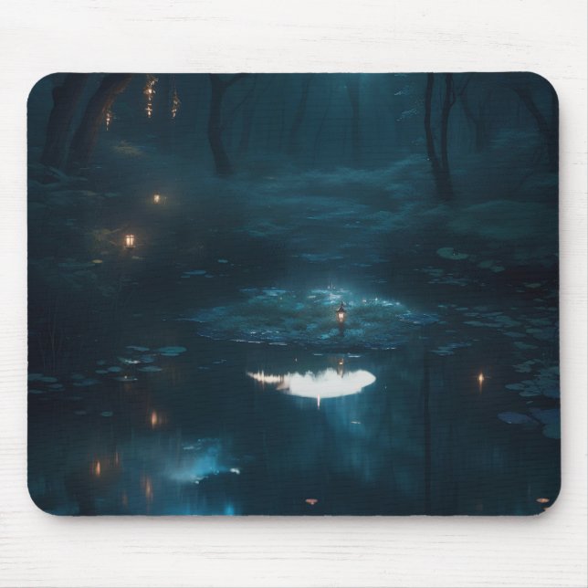 A Dreamy Moonlit Pond In A Dense Forest Mouse Mat (Front)