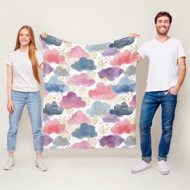 A dreamy watercolor clouds fleece blanket (In Situ)