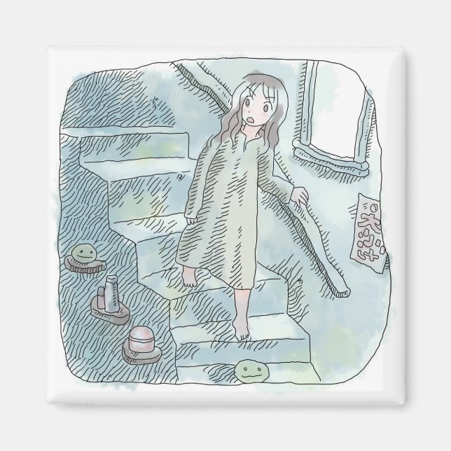 a dress illustration of a woman walking slowly wit magnet (Front)