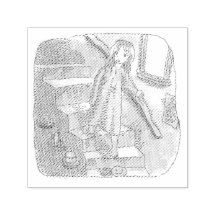a dress illustration of a woman walking slowly wit