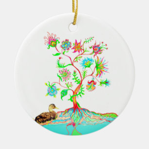 A duck and a tree of life ceramic tree decoration