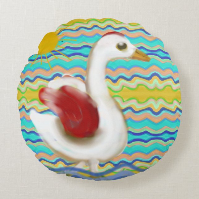 A duck at the seaside round cushion (Front)