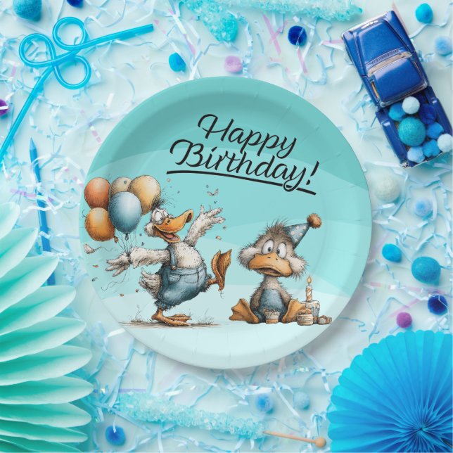  A  Duck Cartoon Birthday Paper Plates (Party)