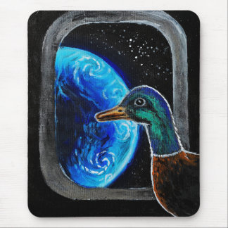 A duck sent into the outer space mouse mat