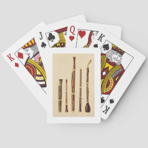 A dulcian, an oboe, a bassoon, an oboe da caccia a playing cards