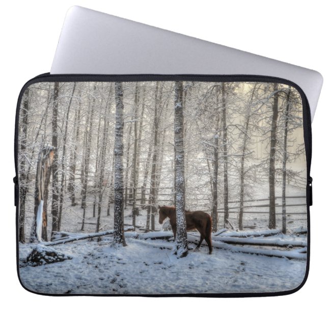 A Dun Horse and Forest at Sunrise Equine Photo Laptop Sleeve (Front)