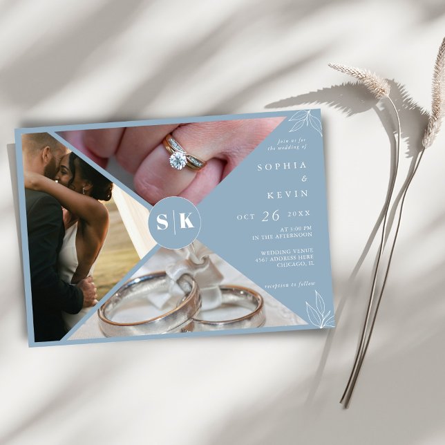 A Dusty Blue Minimalist Modern Photo Wedding Invitation (Creator Uploaded)