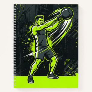 A dynamic neon green lineart illustration of a man notebook