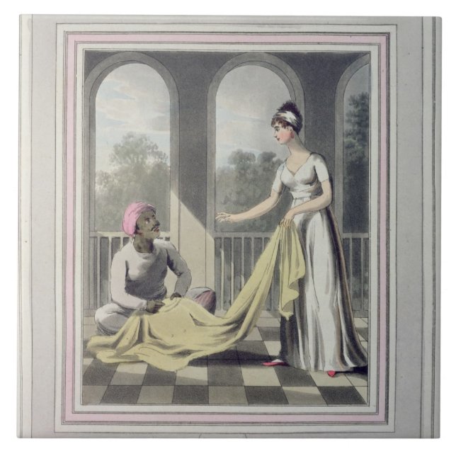 A European Lady giving instructions to her Durzee, Tile (Front)
