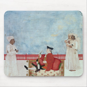 A European Seated on a Terrace with Attendants Mouse Mat