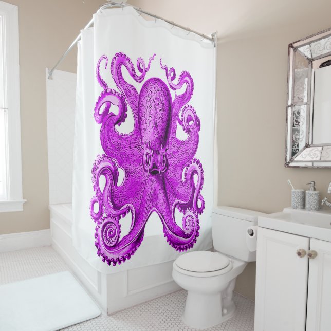 A fabulous Octopus purple/pink Shower Curtain (In Situ)