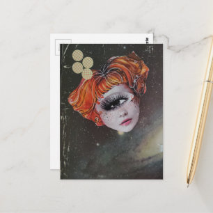 A face in space mixed media collage postcard