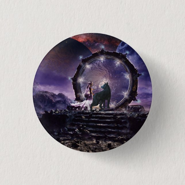 A fairy and a dark wolf  3 cm round badge (Front)