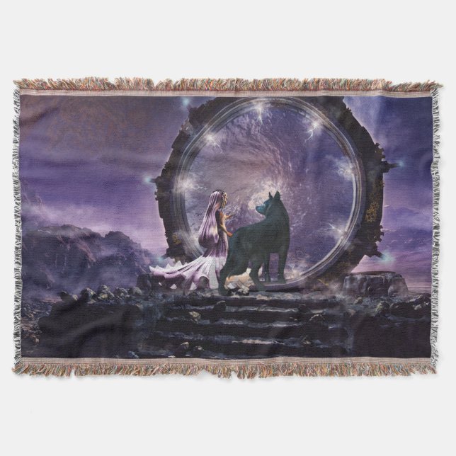 A fairy and a dark wolf  throw blanket (Front)