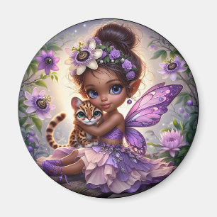 A Fairy and her Leopard Cub - Purple Magnet