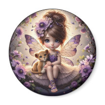 A Fairy and her Lion Cub - Purple - Magnet