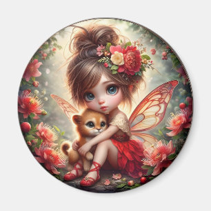 A Fairy and her Lion Cub - Red Magnet
