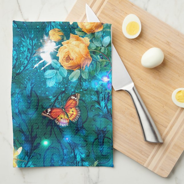 A Fairy in the Garden Series Design 11  Tea Towel (Quarter Fold)