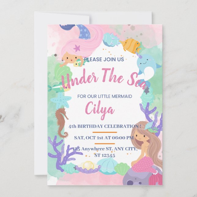 A Fairy Tale Birthday Party in the Ocean Save The Date (Front)