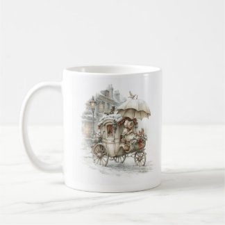 a fairytale carriage with a girl on a winter stree coffee mug