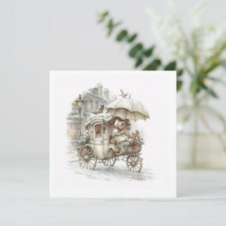 a fairytale carriage with a girl on a winter stree invitation