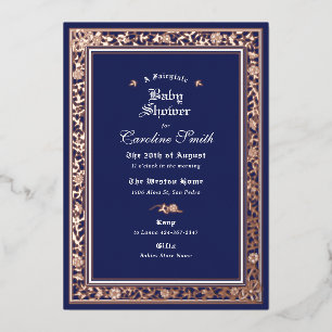 A Fairytale Forest Navy Blue Rose Gold Baby Shower