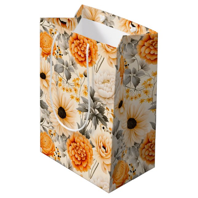 A Fall Floral Series Design 1 Medium Gift Bag (Back Angled)