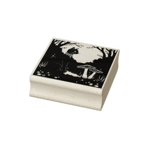 A Familiar Black Cat And Toadstools Halloween 1 Rubber Stamp