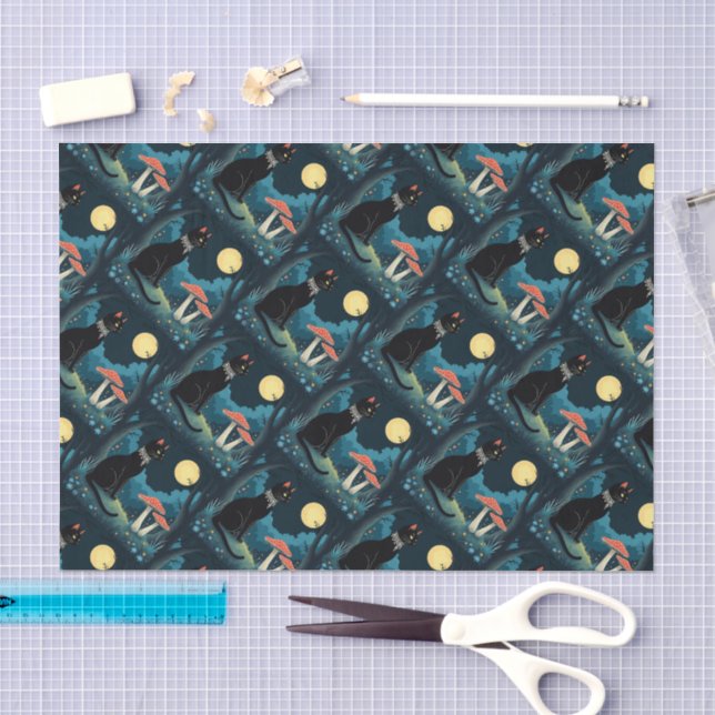 A Familiar Black Cat And Toadstools Halloween 1 Tissue Paper (Craft)