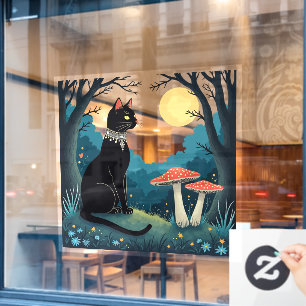 A Familiar Black Cat And Toadstools Halloween 1 Window Cling