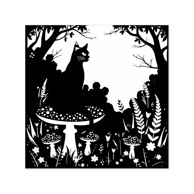 A Familiar Black Cat And Toadstools Halloween 4 Self-inking Stamp (Design)