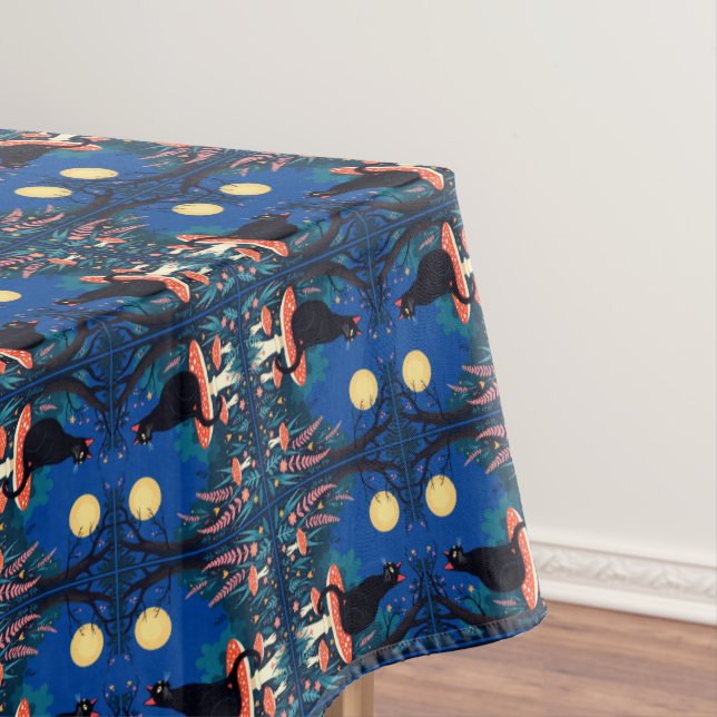A Familiar Black Cat And Toadstools Halloween 4 Tablecloth (In Situ)
