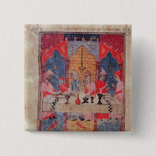 A family gathered at the table for Passover 15 Cm Square Badge