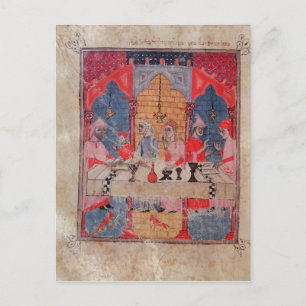 A family gathered at the table for Passover Postcard