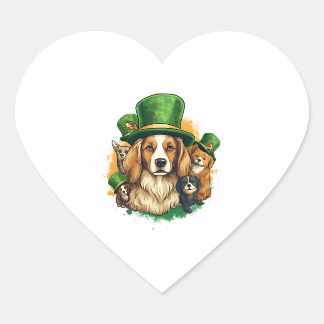 a family of dogs in stylish hats on St Patrick Heart Sticker (Front)