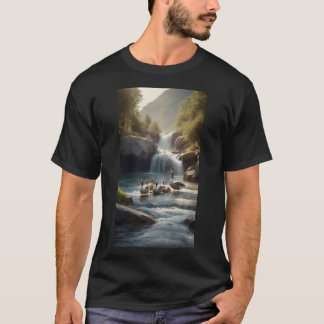 A family of geese swimming in a river T-Shirt