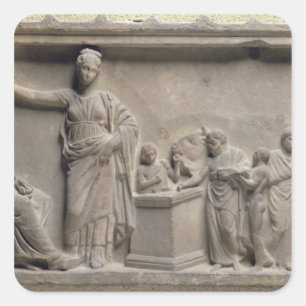 A family sacrificing a bull to Asclepius Square Sticker
