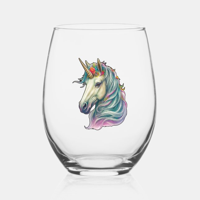 A Fantastical Unicorn!  Stemless Wine Glass (Front)