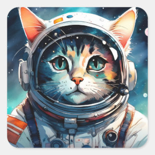 A fantasy cat astronaut  square sticker