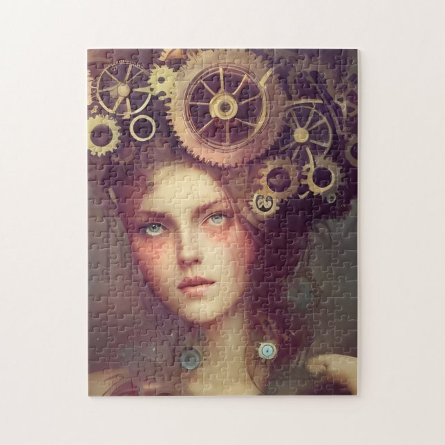 A fantasy woman with steampunk gears on her head jigsaw puzzle (Vertical)