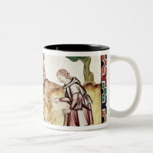 A farmer teaching his son to plough a field Two-Tone coffee mug