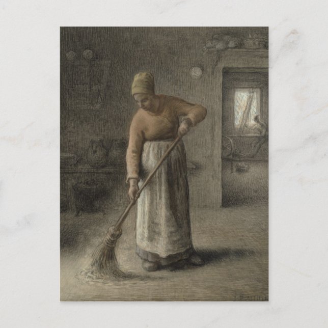 A Farmer's wife sweeping, 1867 Postcard (Front)