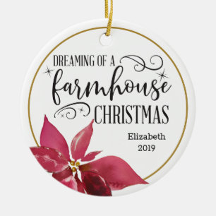 A Farmhouse Christmas Poinsettia Ceramic Tree Decoration