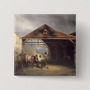 A Farrier shoeing a Horse 15 Cm Square Badge